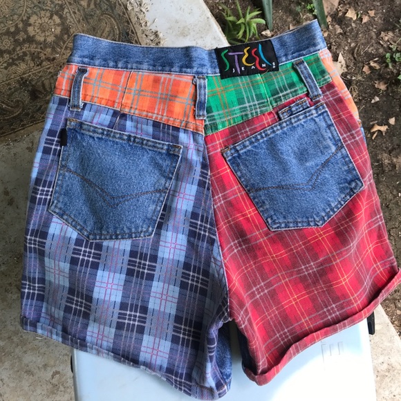 Plaid jean shorts Clearance